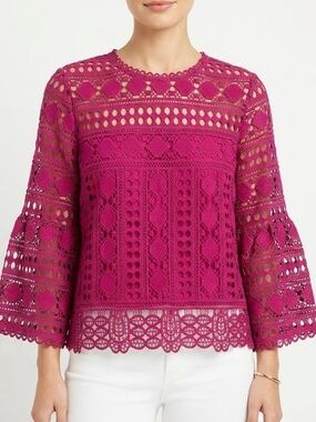 Ellison Magenta Crochet Lace Bell-Sleeve Top